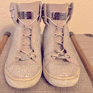 COACH PENDA Silver Suede Designer Lace Up High Top Sneakers- Size 6